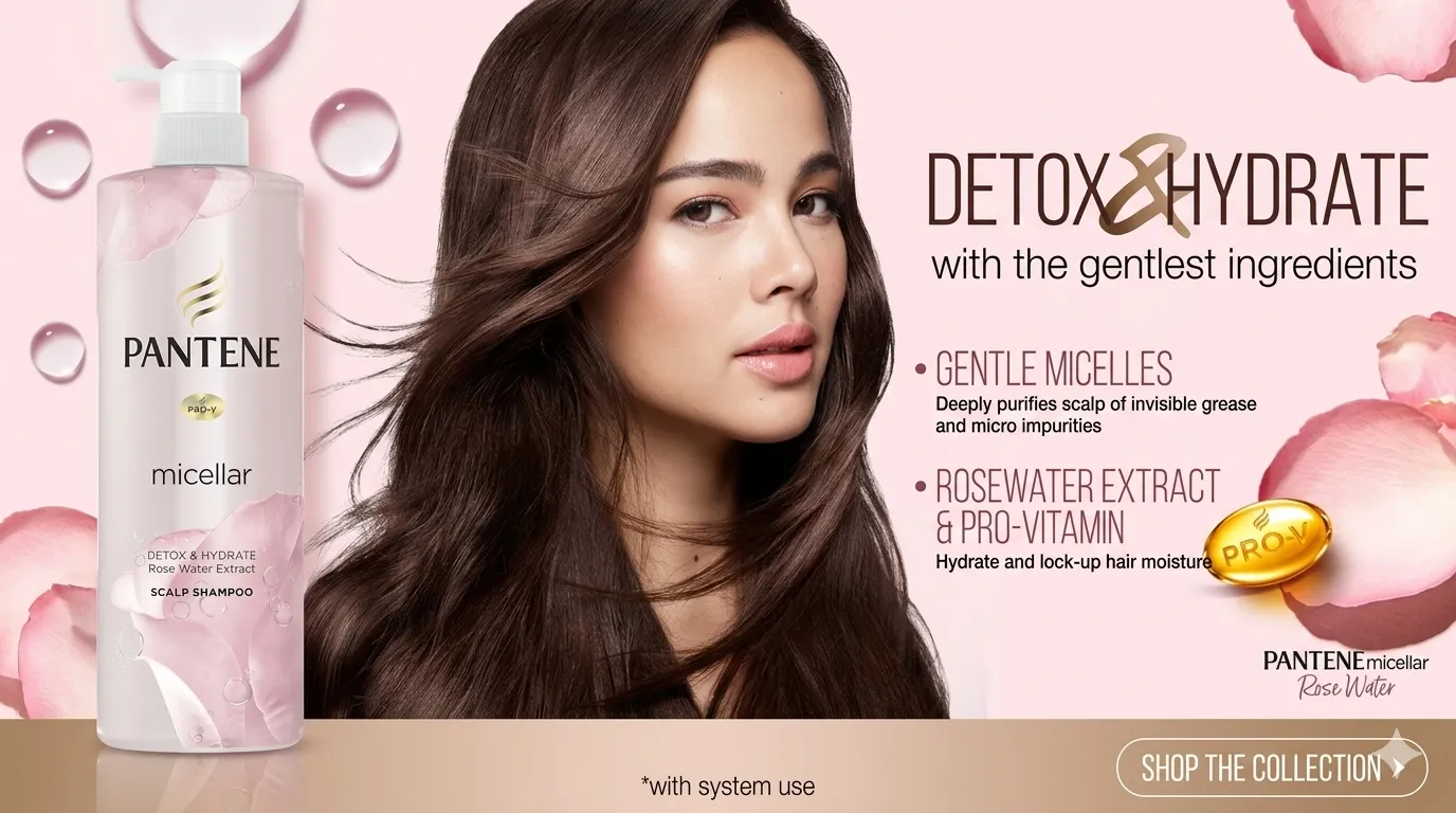 Pantene Micellar Detox & Hydrate Rose Water Extract Scalp Shampoo – 530ml